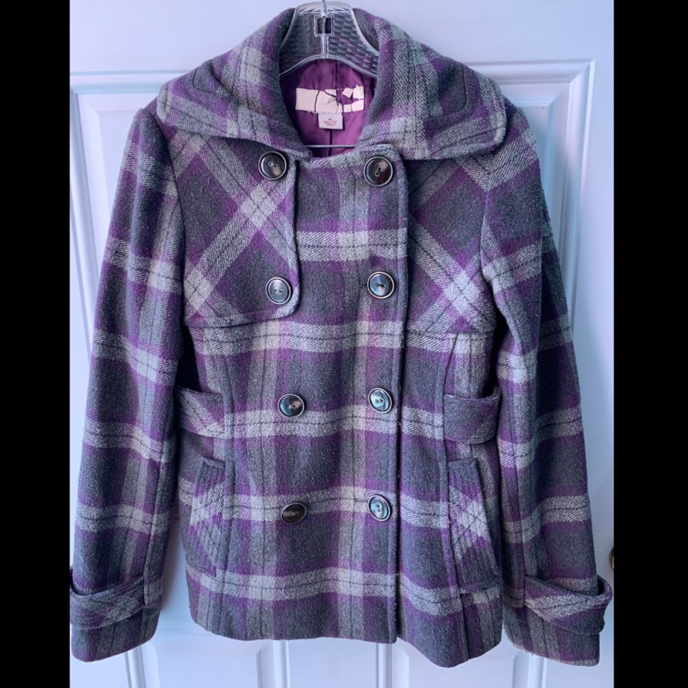 Womens’ Purple & Gray Plaid Coat